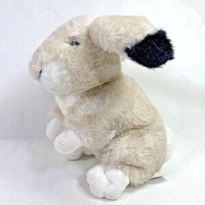 Dollibu Bunny Rabbit Beige Plush Stuffed Animal Black Tip Ears Soft 8"
